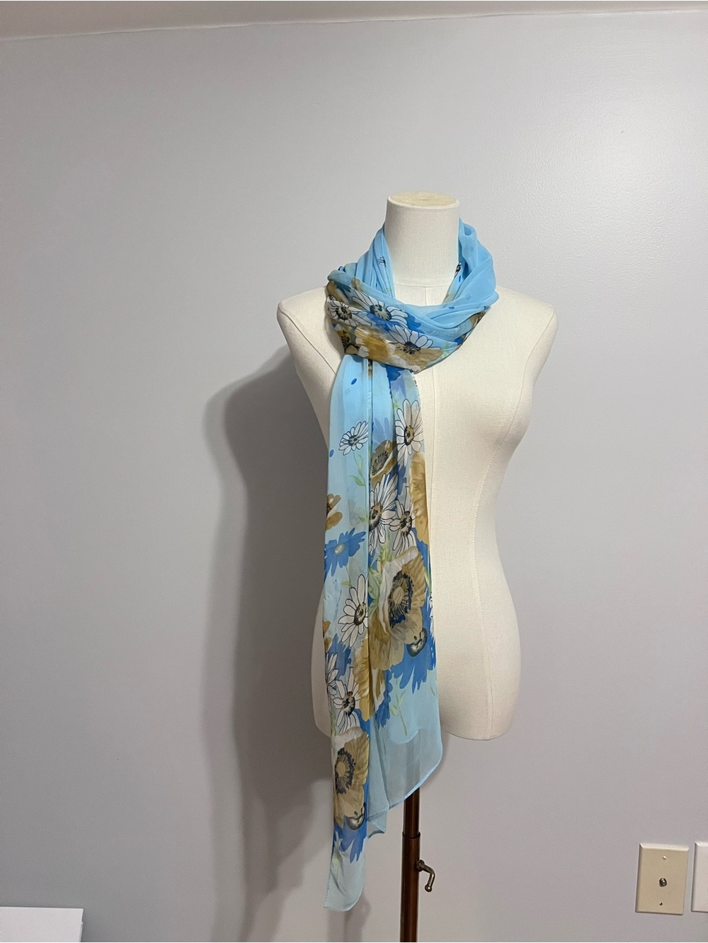 Delicate Baby Blue Floral Scarf